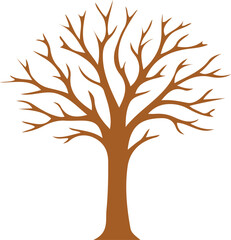 Fototapeta premium Bare brown tree silhouette on white background