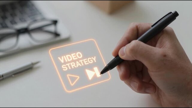 Content creator hand writing on notebook with digital content strategy hologram, creative social media marketing planning concept and online business editorial innovation in home office.