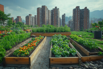 Fototapeta premium Abundant garden showcasing a variety of vegetables and plants.
