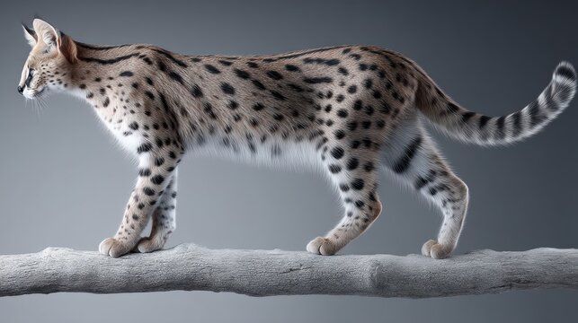 A serval cat on a branch.