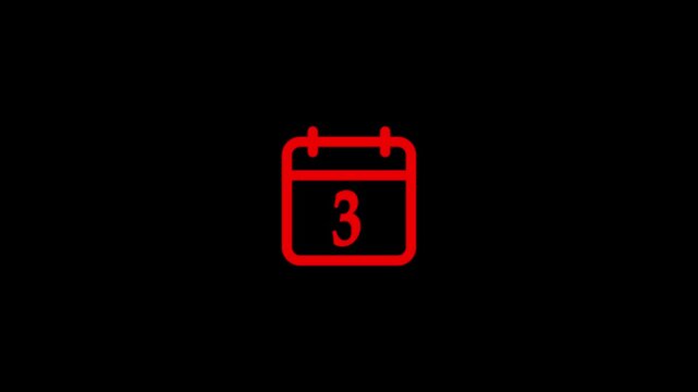 Red Modern calendar icon animation showing date number 3 on Clean and minimal design concept suitable for interface design, schedule reminder, date countdown, or digital clock display