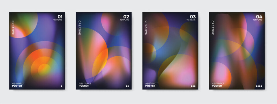 Abstract Vibrant Circle Poster Template Set, Vector Colorful Mesh Gradient Background with Geometric Spheres for Art Cover Design.