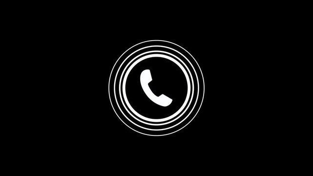Call icon with loop circle wave animation on a black background. Incoming call ring icon. Call mobile receiver icon. Out going call icon with circle. Phone button icon with ringing signal