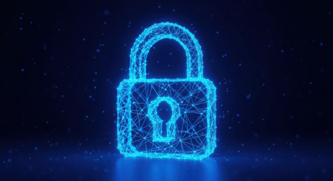 Glowing blue digital padlock for cyber security concept illustration