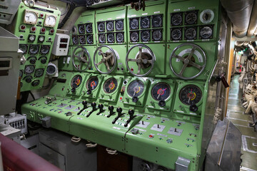 Fototapeta premium Navigation console of a former military submarine