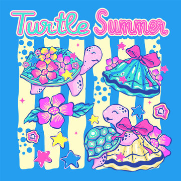 Cute Tropical Coquette Sea Turtle Summer
Illustration