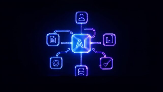 Glass Technology Chip Network Icons Neon 3D Render