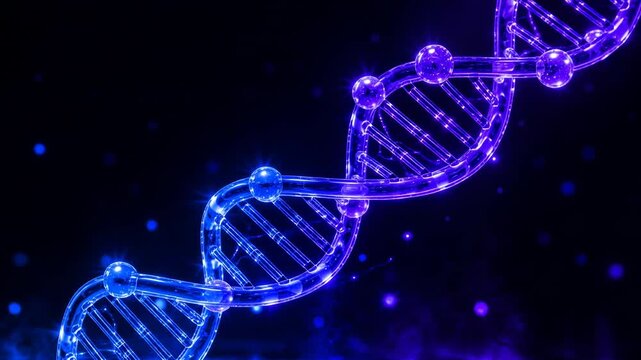 Glowing Neon DNA Helix Dark Background 3D Render