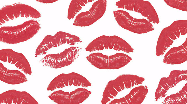 Red lipstick kiss marks, lip prints, kiss pattern, red lips, makeup design