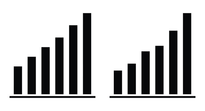 Two sets of ascending bar graphs depicted as a flat black silhouette against a white background