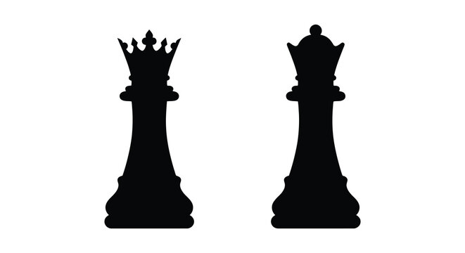 Two chess pieces a queen and a king depicted as a stark black silhouette game strategy