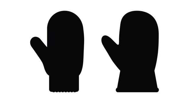 Two black mittens depicted as a flat silhouette against a white background silhouette winter gloves handwear