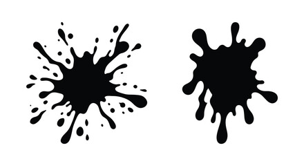 Fototapeta premium Two black ink splatters with irregular shapes are presented as a graphic silhouette splatter splash liquid