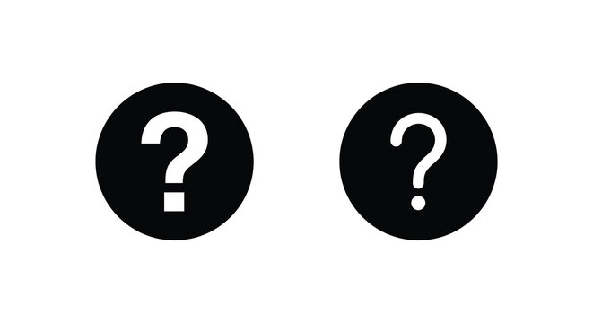 Two black circles containing white question marks a simple graphic silhouette mark interrogation symbol symbols icon