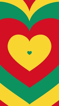Abstract Pan-African colors concentric hearts tunnel background loop for Juneteenth.
