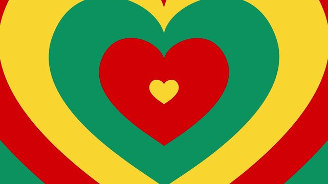 Abstract Pan-African colors concentric hearts tunnel background loop for Juneteenth.