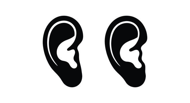 Two human ears depicted as black silhouettes against a white background silhouette ear auditory hearing anatomy