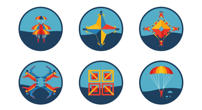 Set of Flat Skydiving and Parachuting Icons
