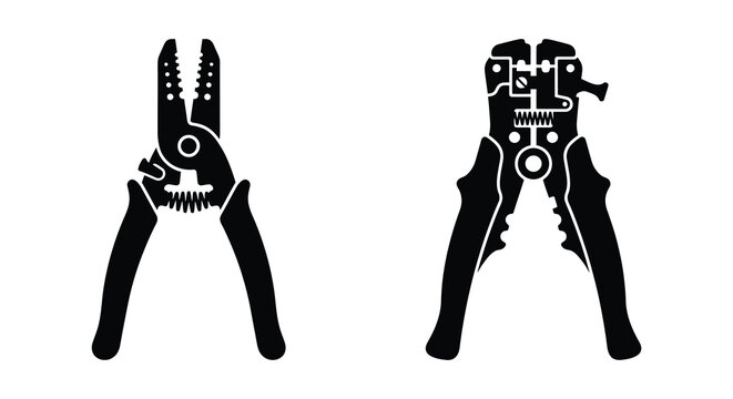 Two black wire strippers depicted in a flat silhouette against a white background silhouette stripper electrical