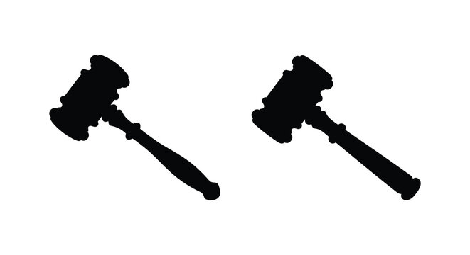 Two Gavel Silhouettes Displaying Legal Authority And Justice On A White Background Silhouette gavels judges auction