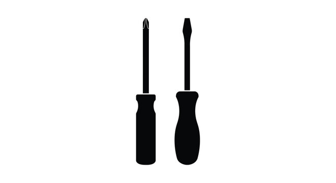 Two screwdrivers one phillips and one flathead depicted as a black silhouette screwdriver crosshead tool tools