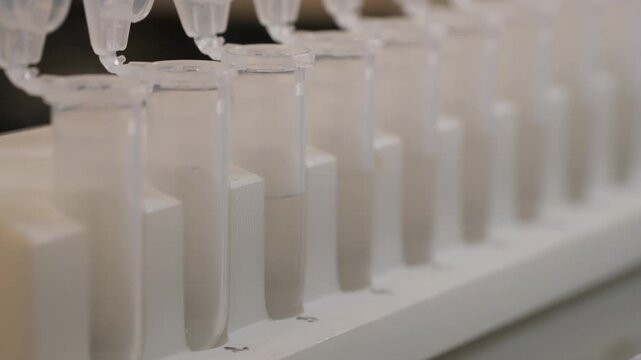 Cropped view of scientist working with pipette and test tubes in laboratory. Medicine and science theme.