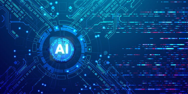 Artificial intelligence concept with digital brain and binary code background.