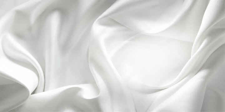 Elegant white silk and satin fabric background with soft smooth waves, shiny luxury texture, elegant drapery and cream textile pattern