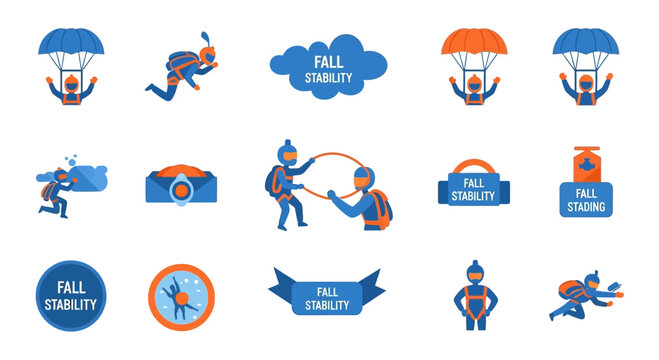 Skydiving and Fall Stability Icon Set