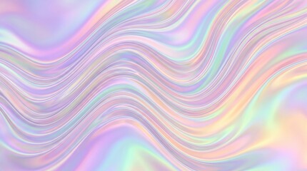 Obraz premium Abstract Holographic Pastel Waves Background - Iridescent Liquid Texture with Smooth Gradient Colors, Trendy Design Element for Modern Projects
