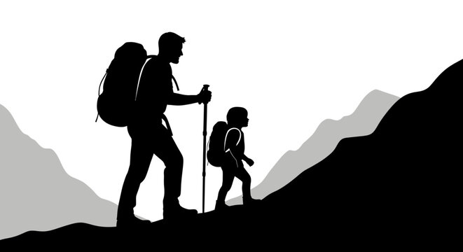 Fahter's Day, Dad, Hiking, father son duo, silhouette, adventure, outdoor, mountains, trekking , Happy Father's Day