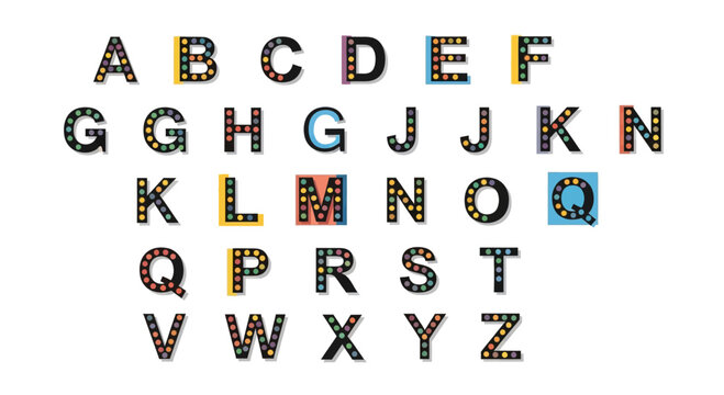 Retro Cinema Alphabet Letters with Light Bulbs