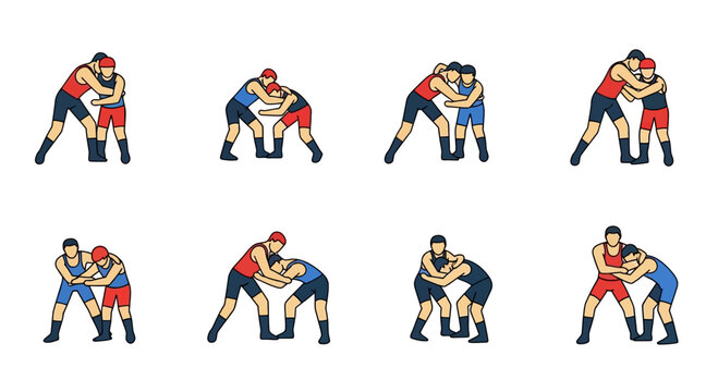 Wrestlers Grappling Positions Set