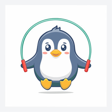Cute cartoon penguin jumping rope