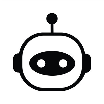 Cute AI chatbot head icon, minimalist robot support vector symbol