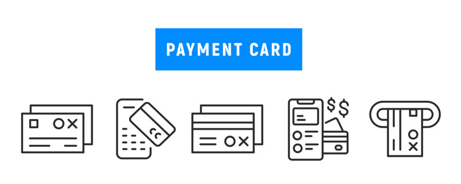 Payment card icons. Payment card icons set. Card, Payment, Wallet, Transaction, Money icons isolated on white background. Vector illustration