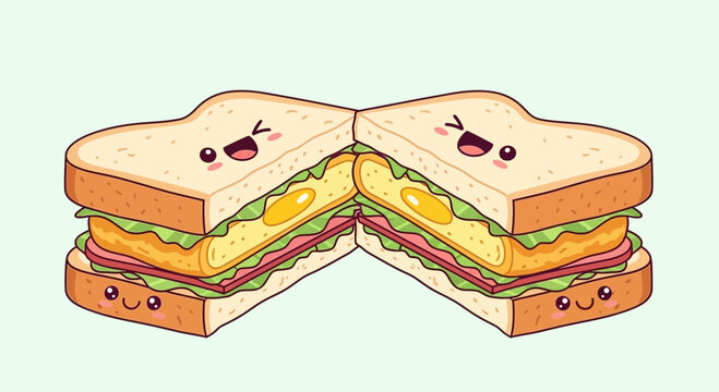 Cute pixel art sandwich with happy faces