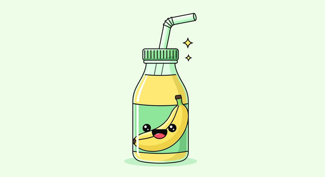 Cute banana juice bottle character with a straw