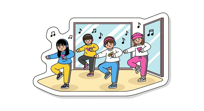 Group of happy teenagers dancing in a modern dance studio