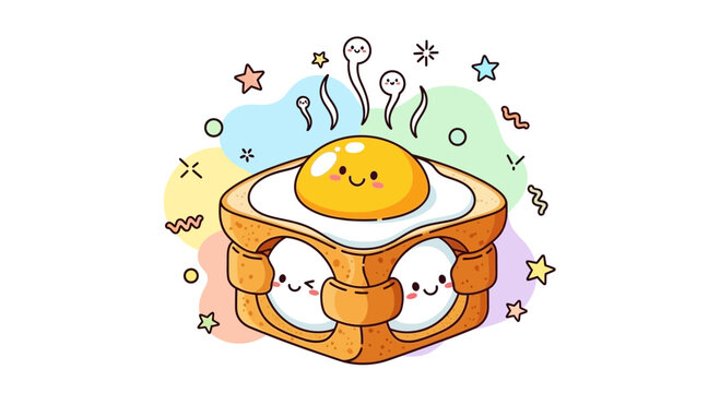 Cute cartoon fried egg on toast character illustration