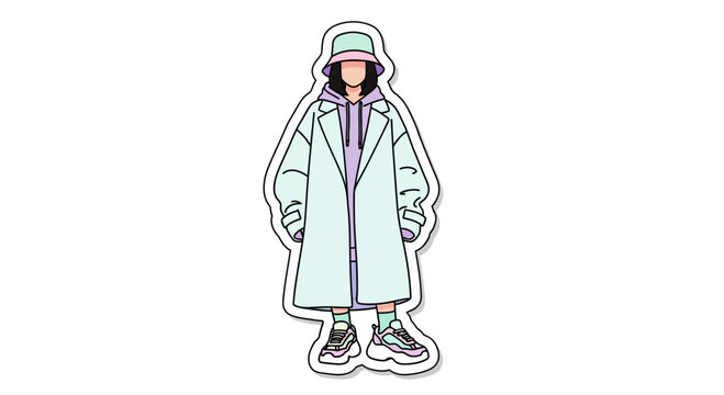 Young stylish girl wearing a bucket hat and long coat