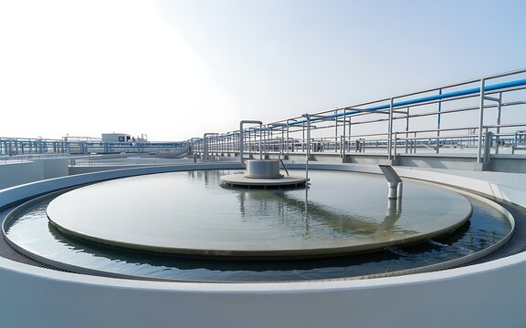 Modern industrial wastewater treatment facility circular clarifier filtration system photo