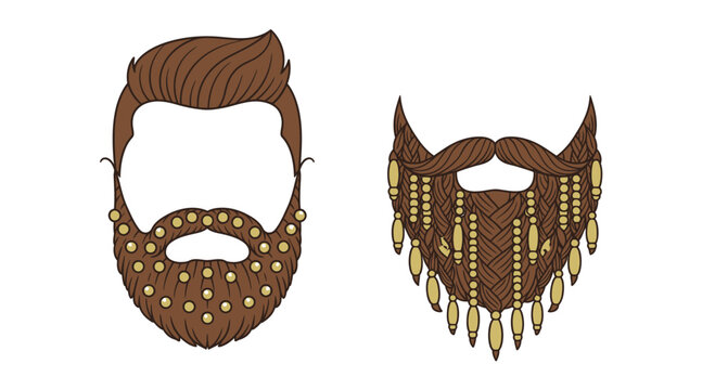 Set of Viking Beards and Hairstyles with Decorative Beads