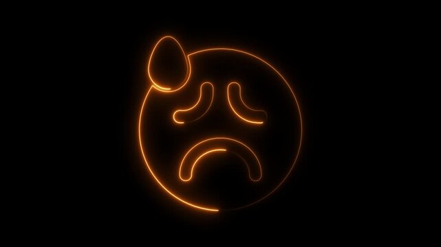 Neon glowing disappointed emoji with sweat drop animation
