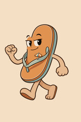 Fototapeta premium Retro Cartoon Flip-flop Mascot Walking Happily