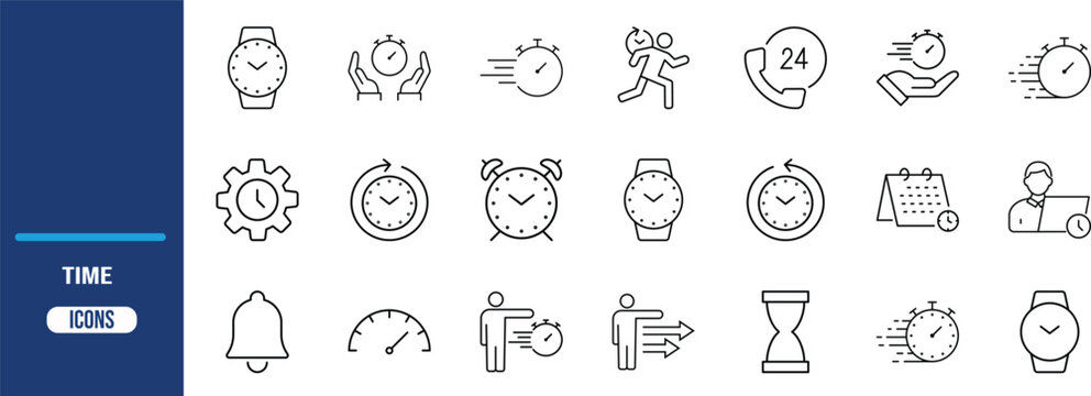 Time management clock watch icons. watch icon set, clock icon set, stopwatch icon set