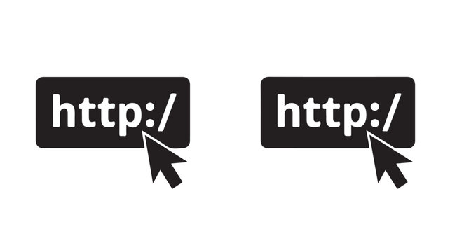 Black http link icons with cursor pointers on white background for web design concepts