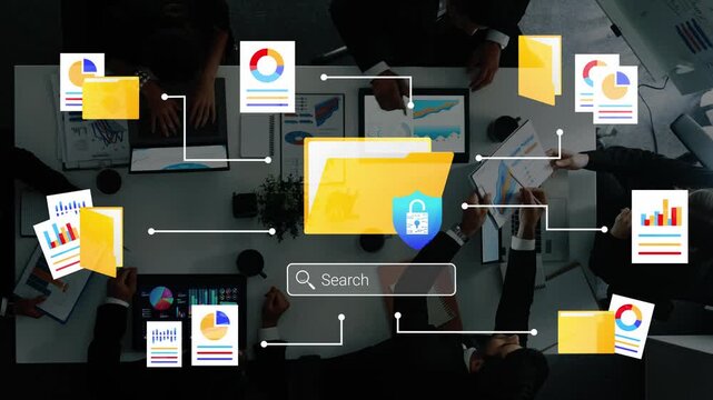 Data Security Concept with Business Team Analyzing Charts and Graphs in Modern Office, Emphasizing Protection of Sensitive Information Gluon.
