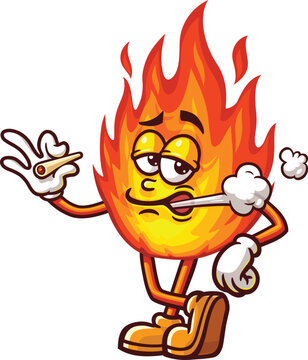 Cartoon mascot of a flame smoking