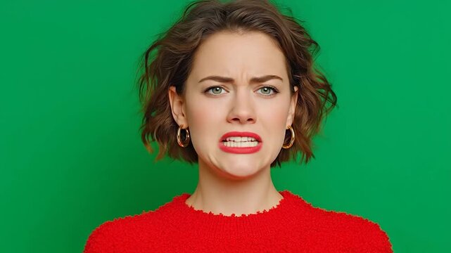 Female furrowing her brows in confusion during a confusing conversation.